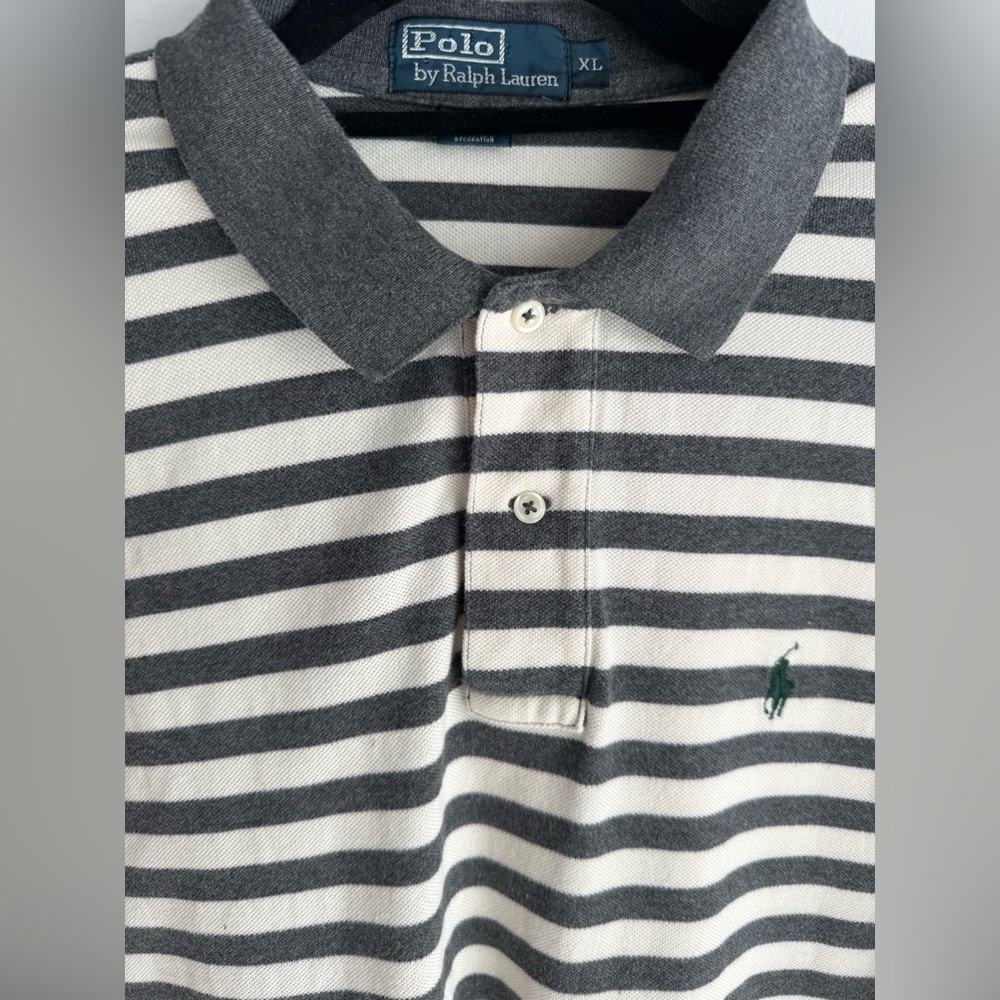 Vintage Polo Ralph Lauren Short Sleeve Polo Gray Striped Size XL - Picture 6 of 11